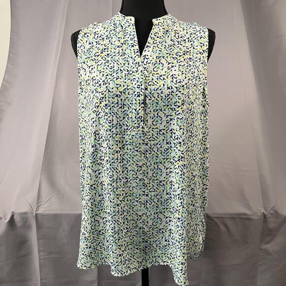 Eliane Rose Sleeveless Blouse Womens Large Blue Green White Abstract Print Top - Picture 1 of 16
